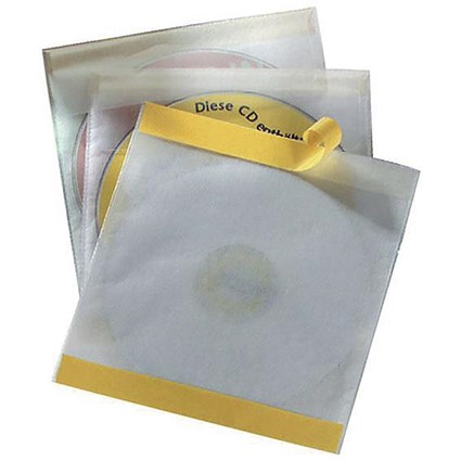 Durable Self-Adhesive CD/DVD Pocket with Flap & Protective Lining - Pack of 10