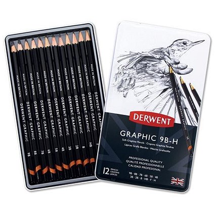 Derwent Graphic Pencils / Sketching Graphite / 9B-H / Pack of 12