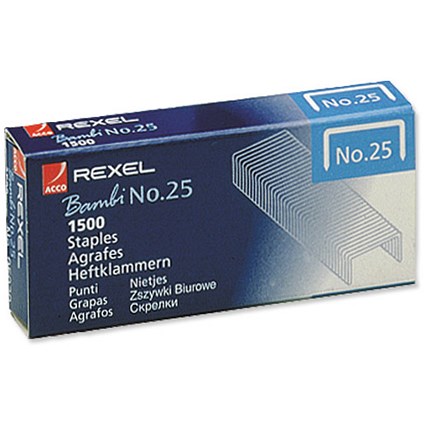 Rexel No. 25 Staples (4mm) - Pack of 20 x 1500 Staples