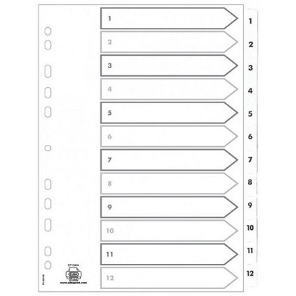Elba Subject Dividers, 1-12, Clear Tabs, A4, White