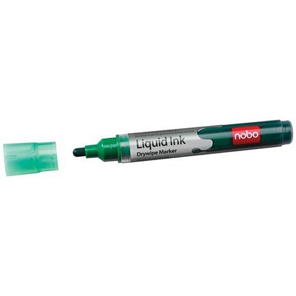 Nobo Liquid Ink Drywipe Flipchart OHP, Bullet Tip, Green, Pack of 12