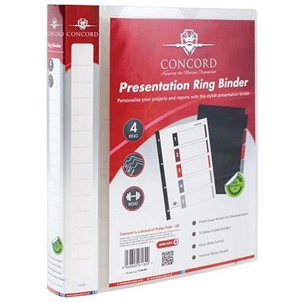 Concord Presentation Binder / A4 / 4 D-Ring / 25mm Capacity / Clear / Pack of 10