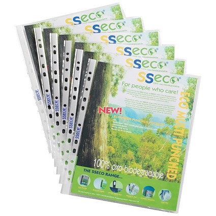 Stewart Superior Seco Eco A4 Punched Pockets, 50 Micron, Top Opening, Pack of 100