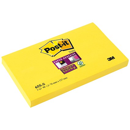 Post-it Super Sticky Notes, 76x127mm, Yellow, Pack of 12 x 90 Notes