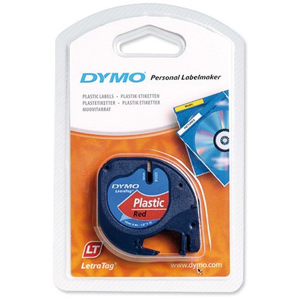 Dymo LetraTag Tape Plastic 12mmx4m Cosmic Red Ref 91203 S0721630