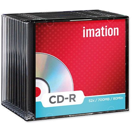 Imation CD-R Recordable Disk - Slim Cased / Write-once / 52x Speed / 80Min / 700Mb / Pack of 10