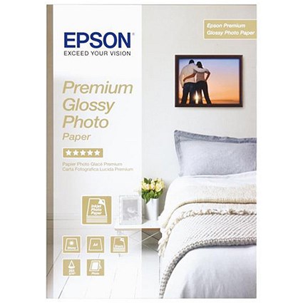 Epson A3 Plus Premium Glossy Photo Paper, White, 255gsm, Pack of 20