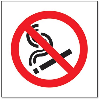 No Smoking Sign 150x150mm White Self-adhesive PVC (Semi-rigid)