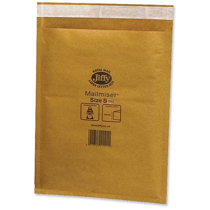 Jiffy Mailmiser No.5 Bubble-lined Protective Envelopes / 260x345mm / Gold / Pack of 50