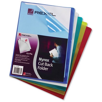 Rexel Nyrex Cut Back Folders / A4 / Assorted / Pack of 25