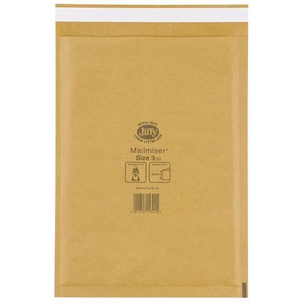 Jiffy Mailmiser No.3 Bubble-lined Protective Envelopes / 220x320mm / Gold / Pack of 50
