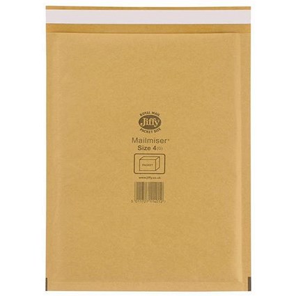 Jiffy Mailmiser No.4 Bubble-lined Protective Envelopes / 240x320mm / Gold / Pack of 50