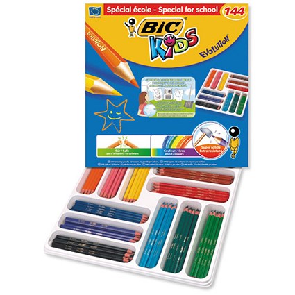 Bic Kids Evolution Pencils / Splinter-proof / Vivid Assorted Colours / Pack of 144