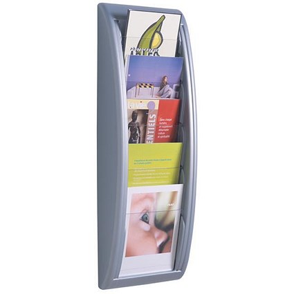 Fast Paper Wall-Mounted Literature Holder / 5 x A5 Pockets / Silver