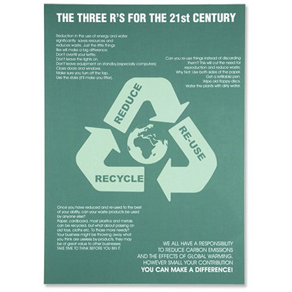SSeco 3Rs Environmental Poster for Awareness PVC Recycle Reduce Re-use W420xH595mm