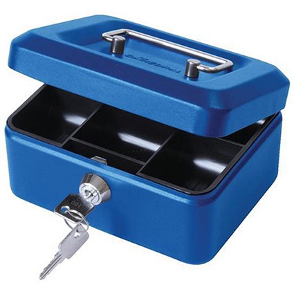 Cash Box with Simple Latch and 2 Keys plus Removable Coin Tray 152mm Blue