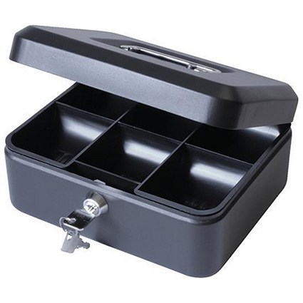 Cash Box with Lock & 2 Keys Removable Coin Tray 8 Inch W200xD160xH70mm Black