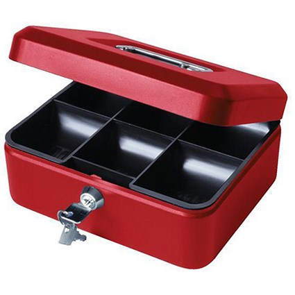 Cash Box with Simple Latch and 2 Keys plus Removable Coin Tray 200mm Red