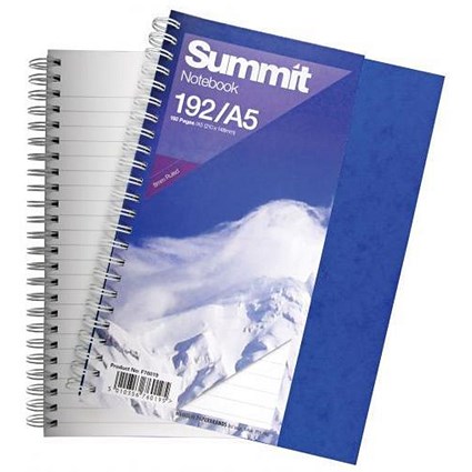 Summit Card Cover Wirebound Notebook / A5 / Ruled / 192 Pages / Pack of 5
