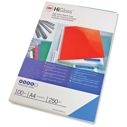 GBC Binding Covers / 250gsm / Gloss Blue / A4 / Pack of 100