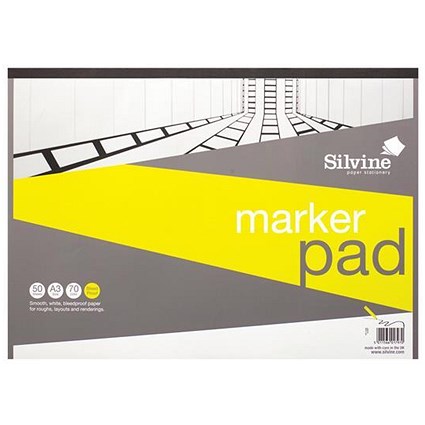 Silvine Marker Pad / A3 / Bleedproof / 70gsm / 50 Sheets / White