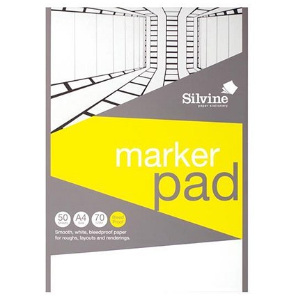 Silvine Marker Pad / A4 / Bleedproof / 70gsm / 50 Sheets / White