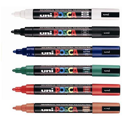 Uni Posca PC5M Markers / Medium Tip / Assorted Colours / Pack of 6