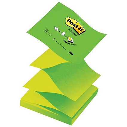 Post-it Z-Notes / 76x76mm / Neon Green / Pack of 12 x 100 Notes