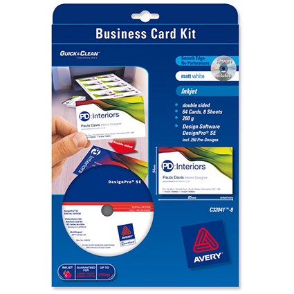 Avery Business Card Kit Inkjet with Software and 8 Sheets of 8 Cards 260gsm 85x54mm Matt