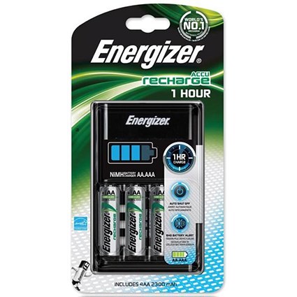 Energizer 1 Hour Battery Charger - Fast-charging Accu with 4x AA 2300mAh Batteries