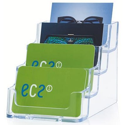 Tiered Desktop Business Card Holder / 4 Pockets / Clear