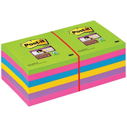 Post-it Super Sticky Notes, 76x76mm, Ultra Assorted, Pack of 12 x 90 Notes