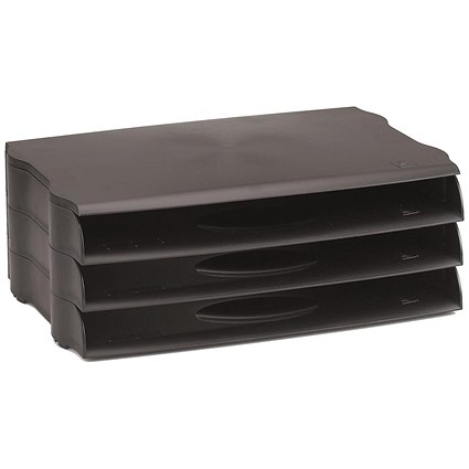 Avery DTR Eco Wide Entry Stackable Letter Tray, Black, Pack of 3