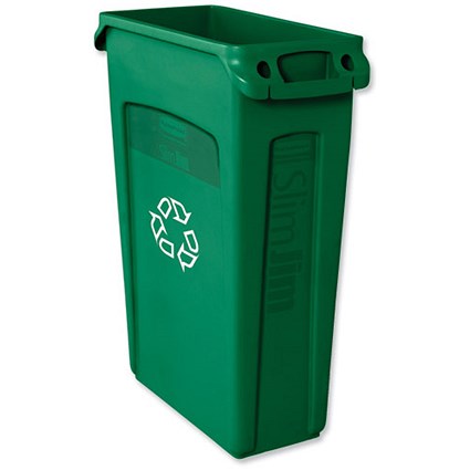Rubbermaid Slim Jim Recycling Bin / Venting Channels / W558xD279xH762mm / 87 Litre / Green