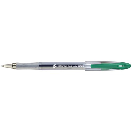 5 Star Roller Gel Pen, Clear Barrel, Green, Pack of 12