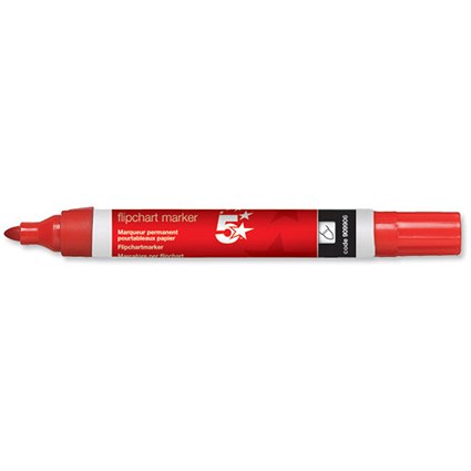 5 Star Flipchart Marker Pen / Water-based / Red / Pack of 12