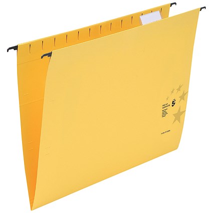 5 Star Premium Suspension Files, V Base, 15mm Capacity, Foolscap, Yellow, Pack of 50
