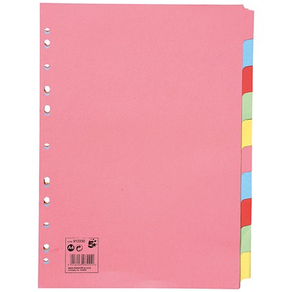 5 Star Subject Dividers, 10-Part, A4, Assorted, Pack of 25