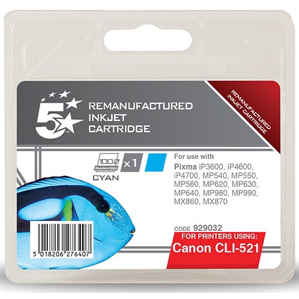 5 Star Compatible - Alternative to Canon CLI-521C Cyan Inkjet Cartridge