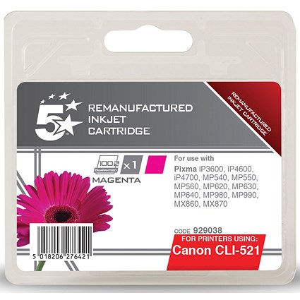 5 Star Compatible - Alternative to Canon CLI-521M Magenta Inkjet Cartridge