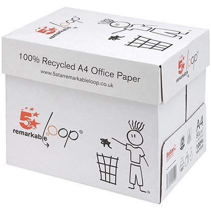 5 Star A4 Recycled Loop Copier Multifunctional Paper / White / 80gsm / Box (5 x 500 Sheets)