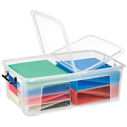 Strata Smart Box, 50 Litre, Clip-on Folding Lid, Carry Handles, Clear