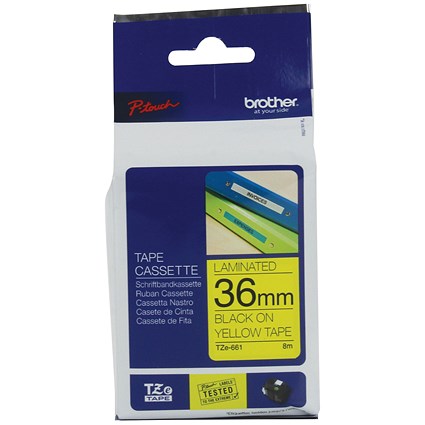 Brother P-Touch TZe-661 Label Tape, Black on Yellow, 36mmx8m