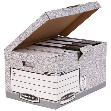 Bankers Box System Flip Top Storage Boxes, Grey, Pack of 10