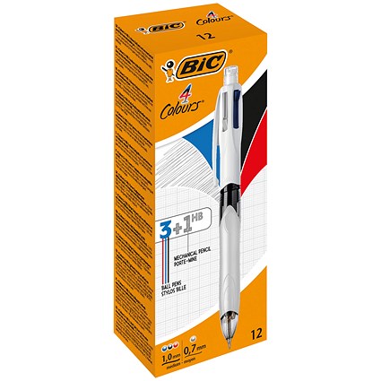 Bic 4 Colour Multifunction Ballpoint Pen with Pencil - Pack of 12