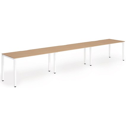 Impulse 3 Person Bench Desk, Side by Side, 3 x 1400mm (800mm Deep), White Frame, Beech