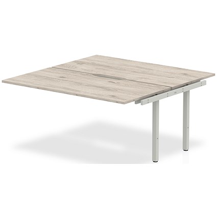 Impulse 2 Person Bench Desk Extension, Back to Back, 2 x 1600mm (800mm Deep), Silver Frame, Grey Oak
