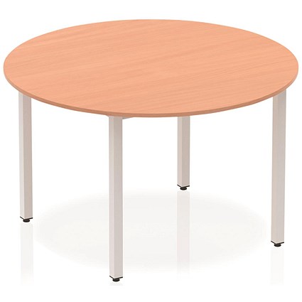 Impulse Circular Table, 1200mm, Beech, Silver Box Frame Leg