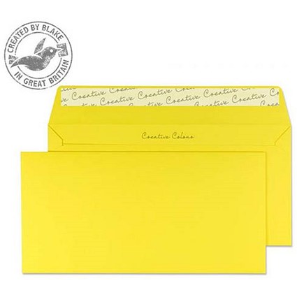 Blake Plain Yellow DL Envelopes, Peel & Seal, 120gsm, Pack of 250