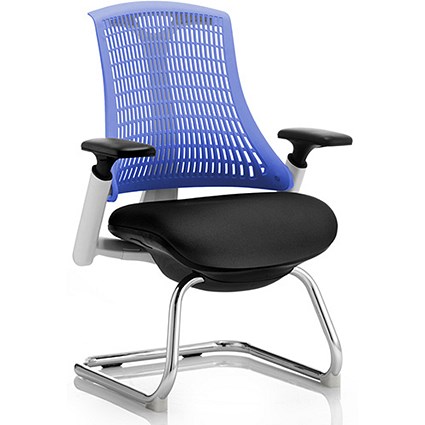 Flex Visitor Chair, White Frame, Black Seat, Blue Back